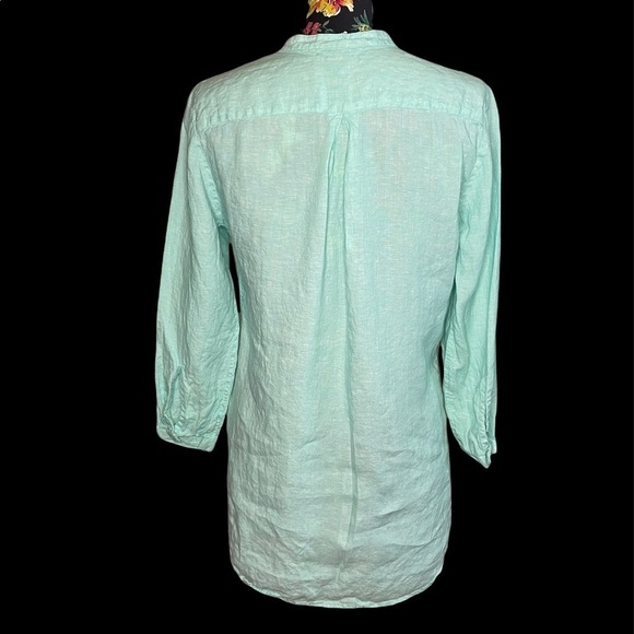 L.L. bean 100% Linen V-Neck Hi-Lo Tunic Top Light Turquoise Teal Blue - Picture 3 of 11